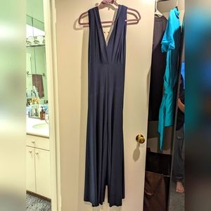 Slinky navy blue pant suit with long straps for interchangable styles - size S/M